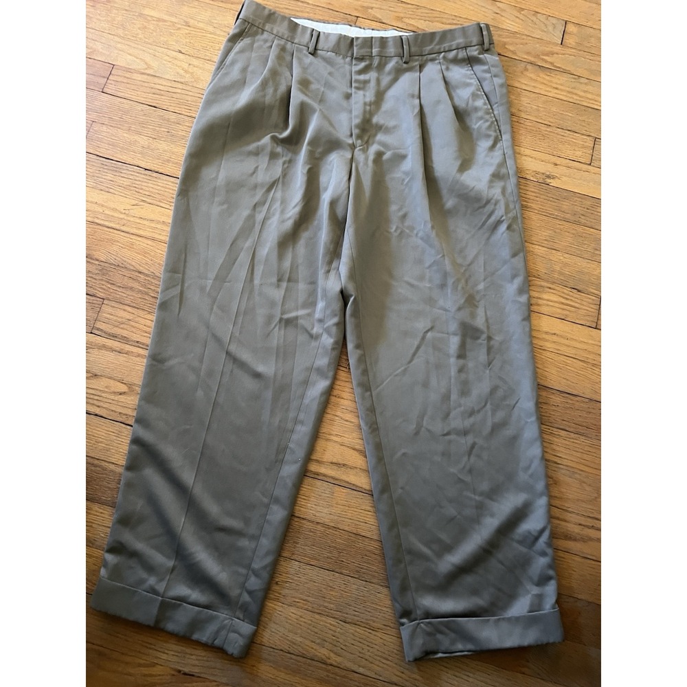 Farah Mens Tan 100% Polyester Pleated‎ Front Dress Pants 36x30